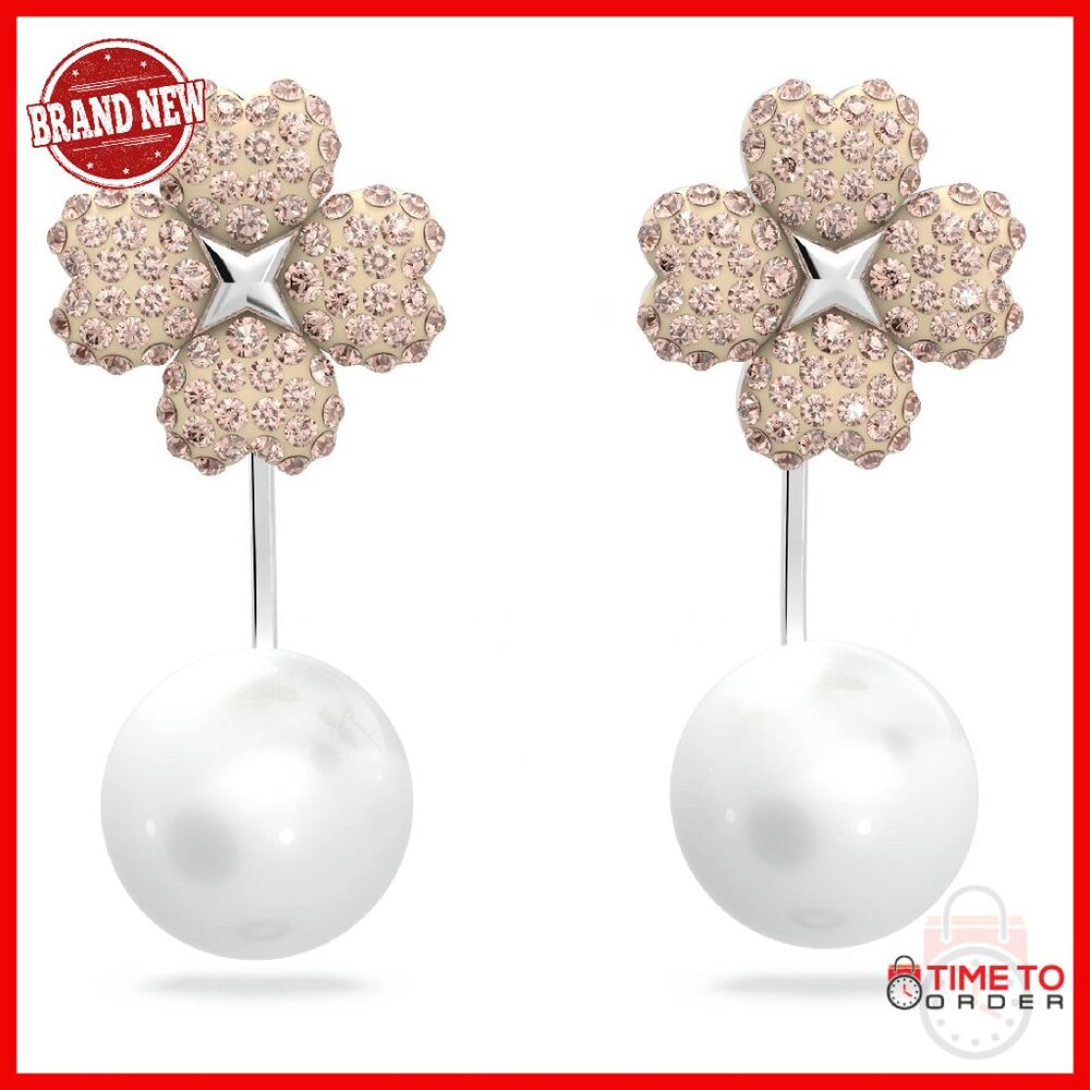 Flower Crystal Earring Jackets, Rhodium Finish, Clip-On Back